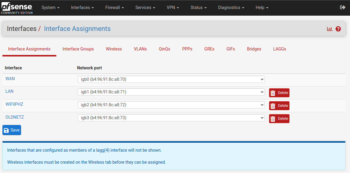 pfSense Interfaces